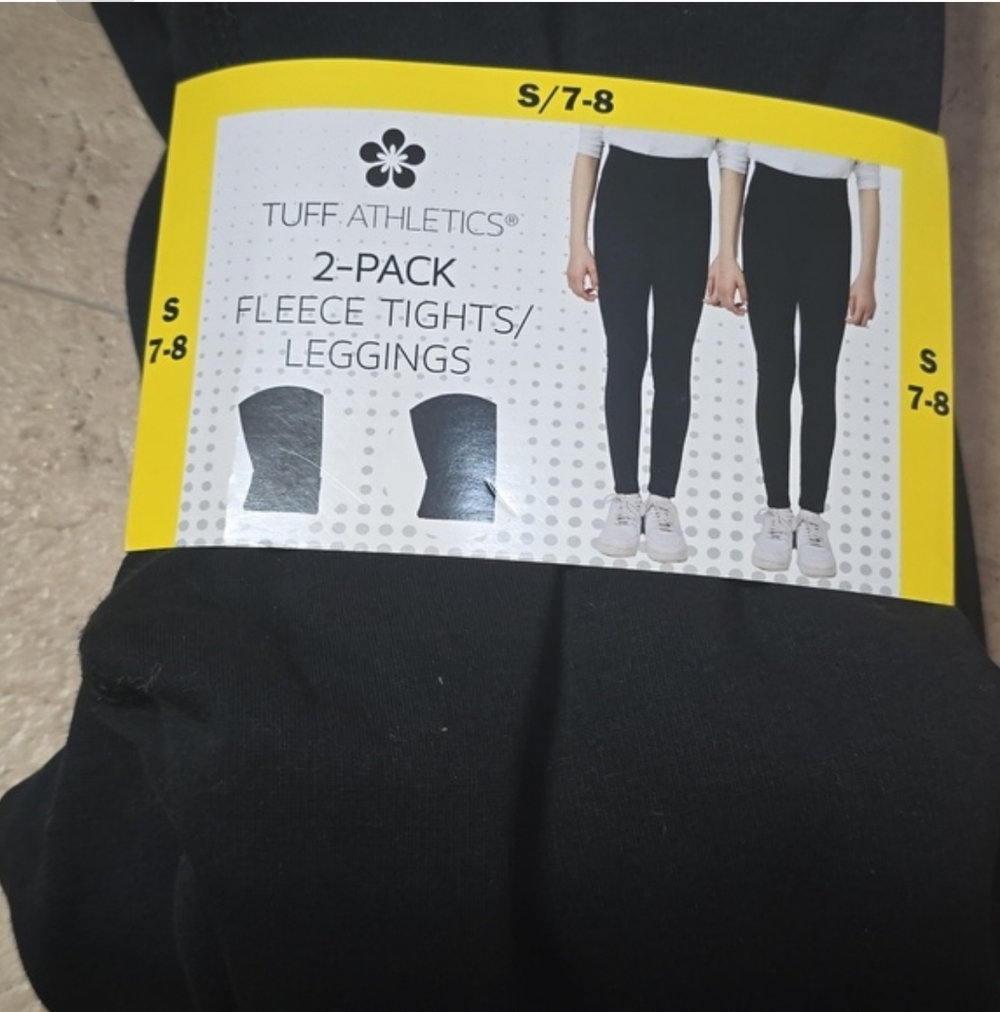 Tuff Athletics Girls 2 Pack Fleece Tights Black, New